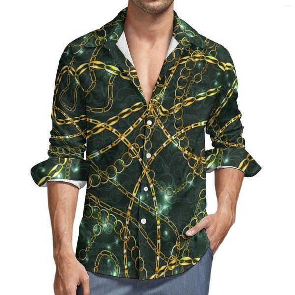 Herren Freizeithemden Golden Chain Print Shirt Mann Vintage Floral Herbst Lustige Muster Blusen Langarm Neuheit Übergroße Kleidung