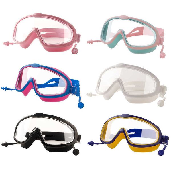Gözlük Açık Yüzme Gözlük Earplug 2 Set 1 Set Çocuklar için Set Anti-Fog UV Koruma Yüzme Gözlükleri 4-15 Yıllık Çocuk P230516