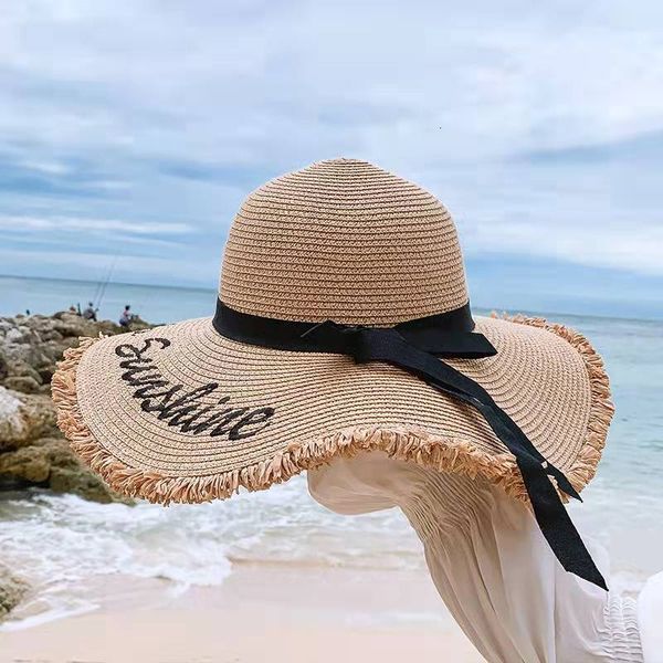 Широкие шляпы ковша мода Большая кепка для женщины летние козырьки дамы солнце пляж соломенная складная женская ультрафиолетовая защита 230515