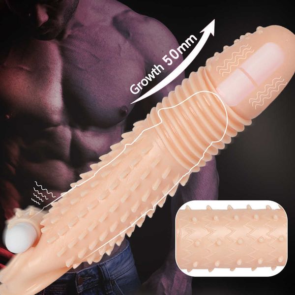 Erezione riutilizzabile Doppia vibrazione in silicone Manicotto del pene Dick Cock Ingrandimento Estensione Giocattolo del sesso per uomini Gay Adulto