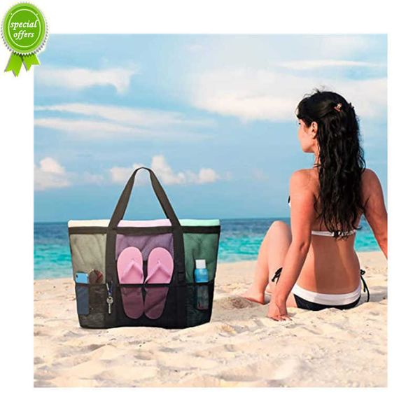 Große Kapazität Mesh Handheld Strandtasche Schulter Badetasche Hausschuhe Handtuch Aufbewahrungstasche Badetasche Outdoor-Aktivitäten