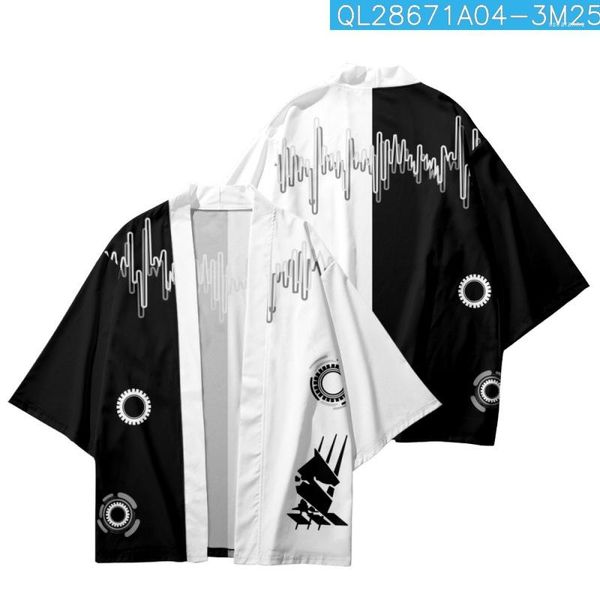 Ethnische Kleidung Schwarz Weiß Spleißen Gedruckt Sommer Japanische Lose Harajuku Kimono Strickjacke Abgeschnitten Hosen Frauen Männer Cosplay Yukata