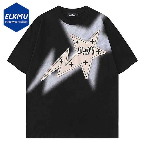 Мужская футболка звезда сплайсинга негабаритная мужская футболка уличная одежда Harajuku Tshirts 2023 Man Fashion Casual Loase Cotton Funt Fuse Hip Hop Y2K Tops J230516
