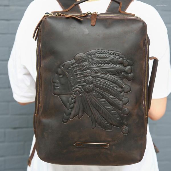 Retro Genuine Leather Men's Backpack with Large Capacity for Laptop and Travel - Brown Cow big messenger bag