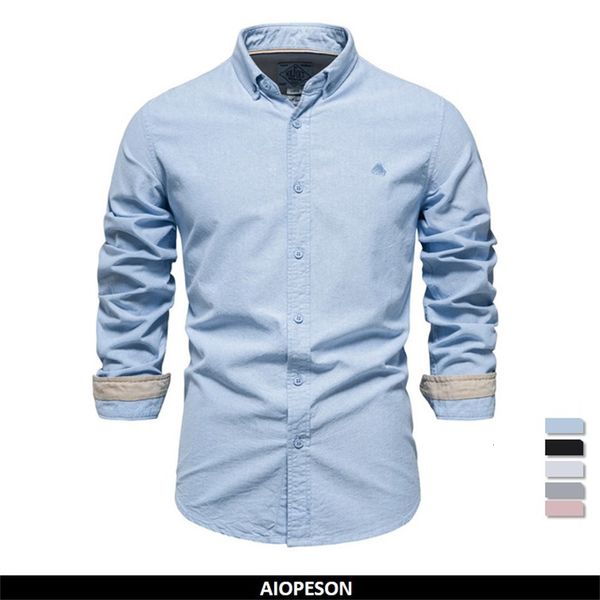 Camicie casual da uomo AIOPESON Camicie da uomo a maniche lunghe Oxford 100% cotone Camicie sociali tinta unita per uomo Primavera Autunno Abiti da uomo firmati 230516