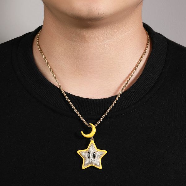 Collana con pendente a forma di stella lunare che si illumina di notte con olio a goccia. Gioielli placcati in vero oro 18 carati