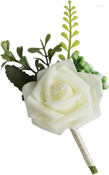 Fiori decorativi Matrimonio Fiore all'occhiello Artificiale PE Corpetti di rose per la sposa Sposo Groomsmen Ragazza Bouquet Spilla - Bianco