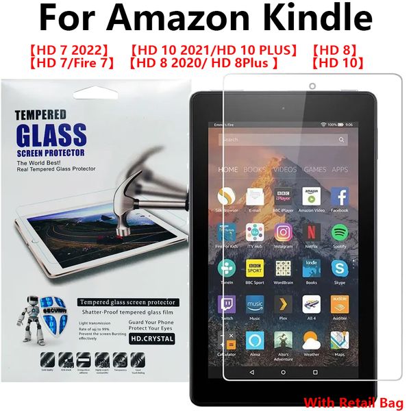 9H Защитник из смягченного стеклянного экрана для Amazon Kindle Fire HD 7 2022 HD 7 8 8plus HD 10 плюс 10plus стекло с розничным пакетом