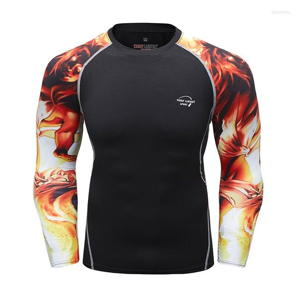Camisetas masculinas Splicing upf 50 homens redondos de pescoço para nadar digital estampestim sport de camisa de corrida