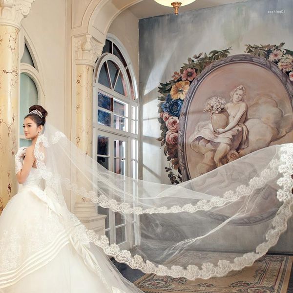 Veli da sposa Cathedra Veil senza pettine 3 1,5 metri lungo bordo in pizzo 1 strato Accessori donna