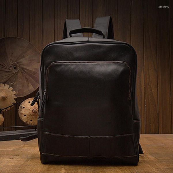 Backpack Made Handmade Leather's Saco de ombro masculino Top Layer Travel Moda Trend School Computador coreano