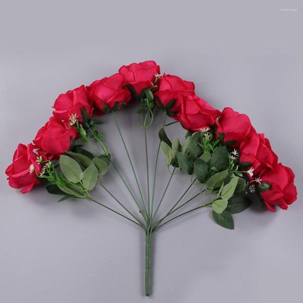 Flores decorativas 10 cabeça de 45 cm Rosas Artificial ramo ramo ramo vermelho Red Realistic Fake Wedding Decoração