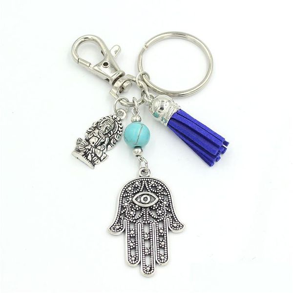 Portachiavi all'ingrosso Bohemian Women Handbag Charm Chain Ganesha Hamsa Hand Keychain Ring Holder Bag Ciondolo Accessorio Gioielli Regali N Otivo