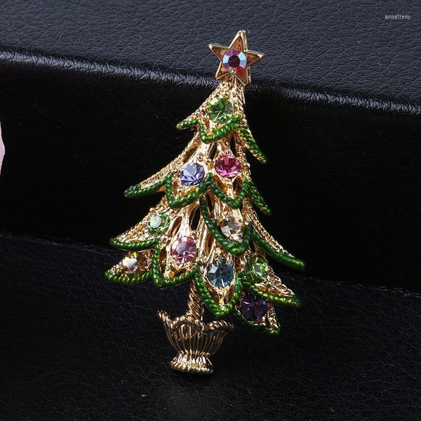 Broşlar moda parlak rhinestone Noel ağacı broş lüks yıldız pimi gençler için pembe zirkon kadın parti mücevher sevimli kız doğum günü hediyesi