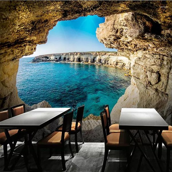 Sfondi personalizzati Po Wallpaper 3D Cave Seascape Murale Modern Living Room Divano TV Sfondo Wall Painting Papers Home Decor Picture