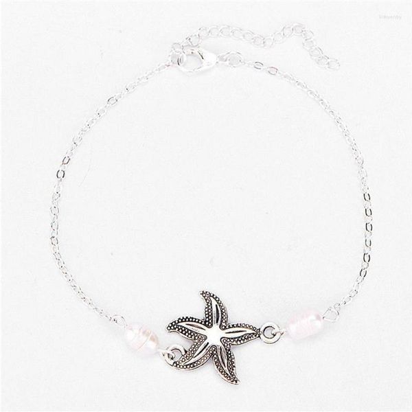 Fußkettchen Frauen Charme Seestern Imitation Perle Anhänger Kreuz Kette Dame Fußkettchen Mode Silber Legierung Armband Fuß SchmuckAnklets Kirk22