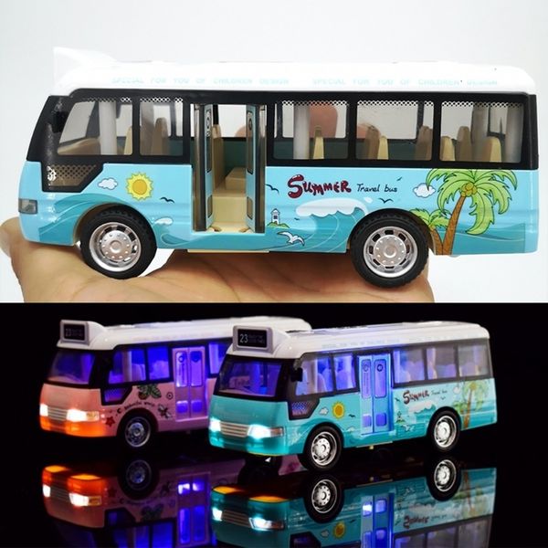 Diecast Model Car School Bus Sound Light Tour Bus Model Boy Toy Diecasts Toy Aparings Kids Gift 230516