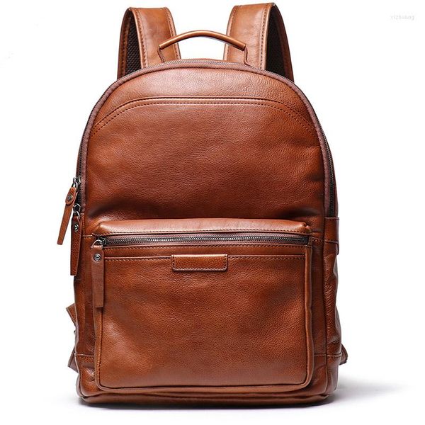 Backpack Luxury couro genuíno para homens de alta qualidade laptop mochilas Bolsa machos masculina ombro de computador ao ar livre