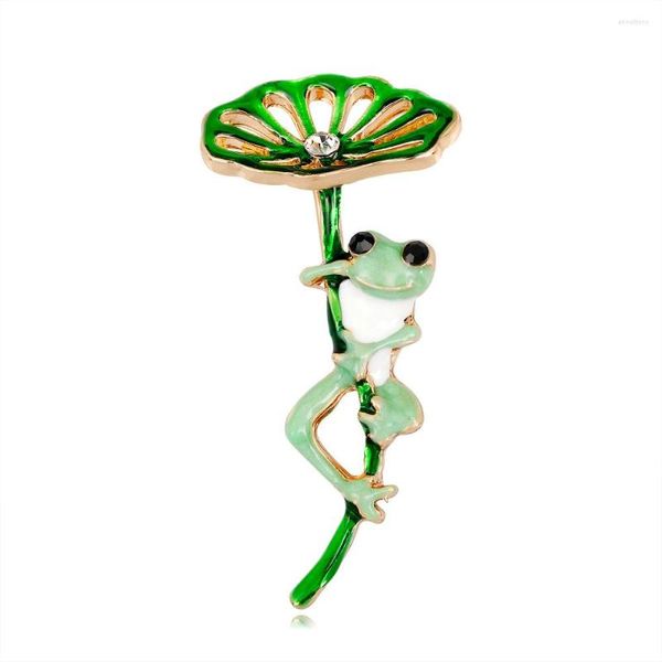 Spille Rana carina Foglia di loto per le donne Smalto verde Fiore animale Spilla Spille per abiti Cappelli Accessori Sciarpa Fibbie