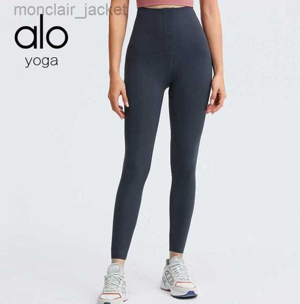 Calça de leggings de ioga desgosto com botões de cintura moldada de altas cintura coletada calças de fitness coletadas esportes ao ar livre