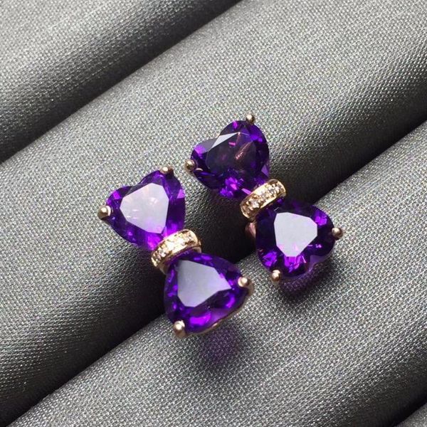 Ohrstecker, feiner Schmuck, echtes 18-Karat-Rosé-Massivgold, AU750, Natur, Uruguay-Amethyst-Edelstein, weibliches Geschenk, Frauen-Ohrring