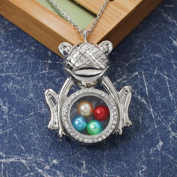 Anhänger Halsketten Magnetischer offener Frosch Glas Living Memory Medaillon Perlenkäfig Floating Charms Halskette mit Edelstahlkette