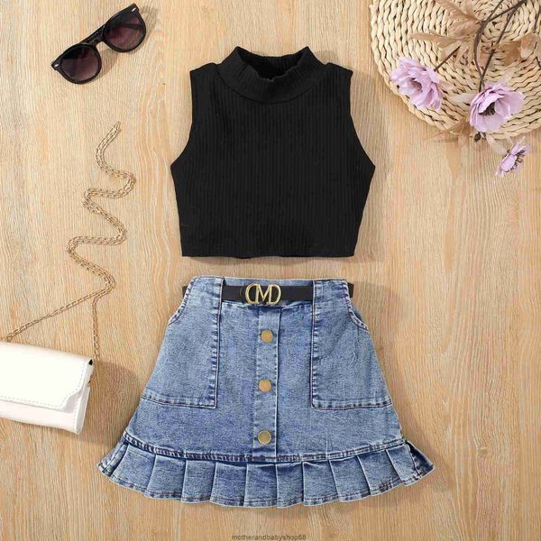 Commercio estero transfrontaliero Ragazza Top senza maniche Gonna corta in denim Set di due pezzi Abbigliamento estivo per neonati e bambini piccoli