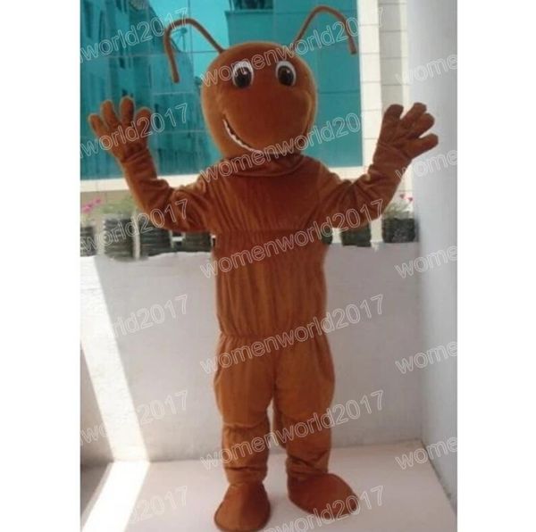 Halloween Brown Ant Mascot Costume Simulação de desenho animado Roupa de caráter de caráter de adultos roupas de natal vestido de fantasia para homens para homens mulheres