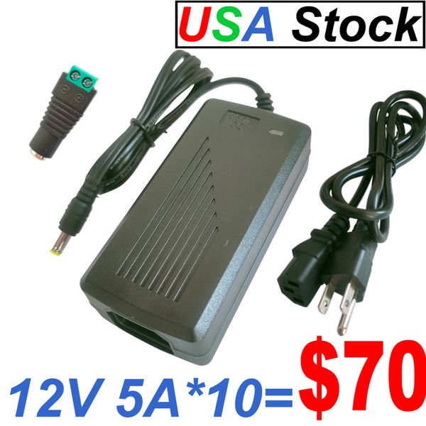 Transformadores de iluminação 12V 5A AD/DC ADAPTADOR DE POWER ADAPTADOR DE POWER 100-240V 60W Adaptador de parede 5000mA Conversor de potência de comutação regulamentado 5.5x2.5 5.5x2.1mm DC Plustech168