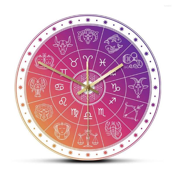 Wanduhren, buntes Astrologie-Kreis-Design mit Horoskop-Zeichen, Acryl-Uhr, abstrakte Astronomie, bedruckte Uhr, modern