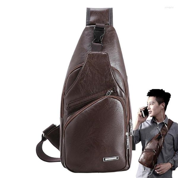 Duffel Bags Men Sling Crossbody impermeável para o peito de mochila de ombro anti-roubo PU PU