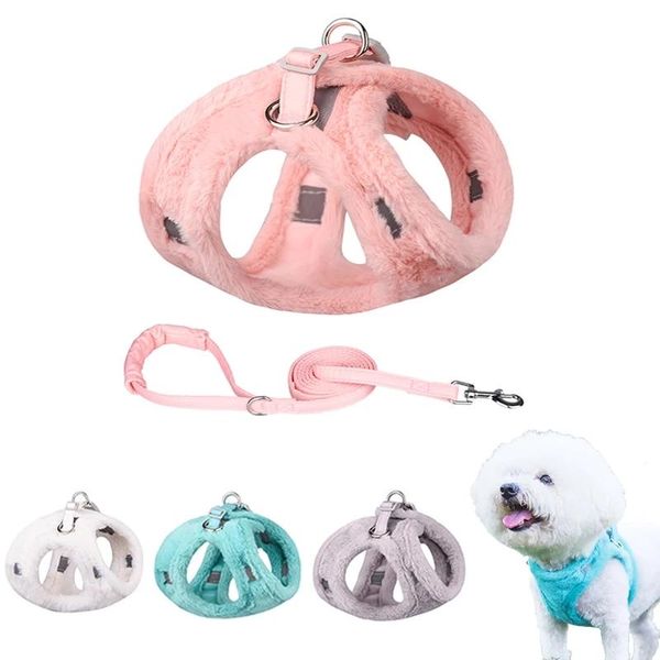 Leads yokee pelliccia di coniglio morbida inverno caldo riflettente piccolo imbracatura gatto e giubbotto per guinzaglio per cani facile da compagnia camminata