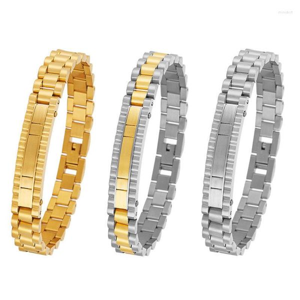 Pulseiras de link Corrente de aço inoxidável de 10 mm com placa curva Eletroplating Multi-Color Men's Bracelet Casal Simples