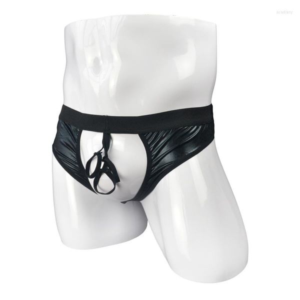 Mutande da uomo con effetto bagnato, mutandine senza cavallo, slip con anello per pene e palla, biancheria intima erotica, lingerie maschile fetish