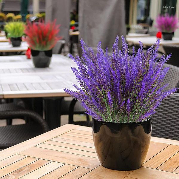 Flores decorativas Plantas falsas de buquê de lavanda artificial para decoração de decoração de jardim de decoração de casamentos Acessórios de vaso de decoração interno