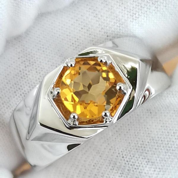 Кластерные кольца натуральный желтый цитрин кольцо 925 Серебряный 7,5 мм Lucky Gemstone 6-проект ноябрьский камень подарка на день рождения R515GCN