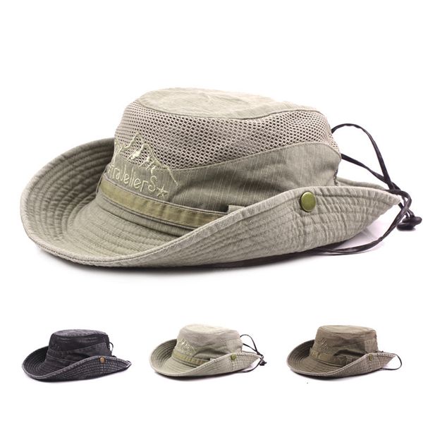 Chapéus ao ar livre chapéu de balde ao ar livre Homem homem verão respirável Cap algodão Jungle Mesh Mesh Hat para caminhada de praia Sun Protector Caps para 230515 masculino