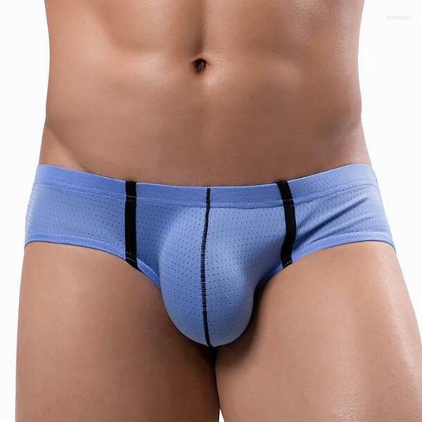 Mutande Uomo Fori di maglia di seta del ghiaccio Biancheria intima traspirante Sexy Vita bassa Custodia per pene Mutandine Slip da uomo Undies Moda Hombre