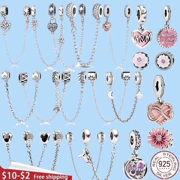 925 Sterling Silber Charms zur Schmuckherstellung für Pandora Perlen Schmuck Geschenk Großhandel 9 Modelle Zirkon Sicherheitskette