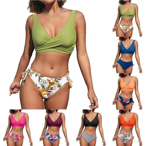 Costumi da bagno da donna Bikini da donna sexy a vita alta con apertura sul retro a forma di U con imbottiture sul petto Top sportivo a righe con spacco sul bordo