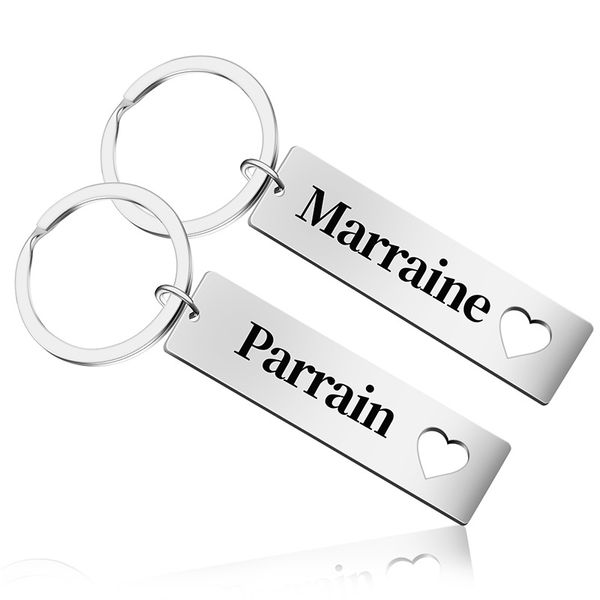 1 o 2 Pcs Padrino Regalo Madrina Portachiavi Personalizzato Portachiavi Papa d'amour Tata d'amour Le Parrain La Marraine Portachiavi