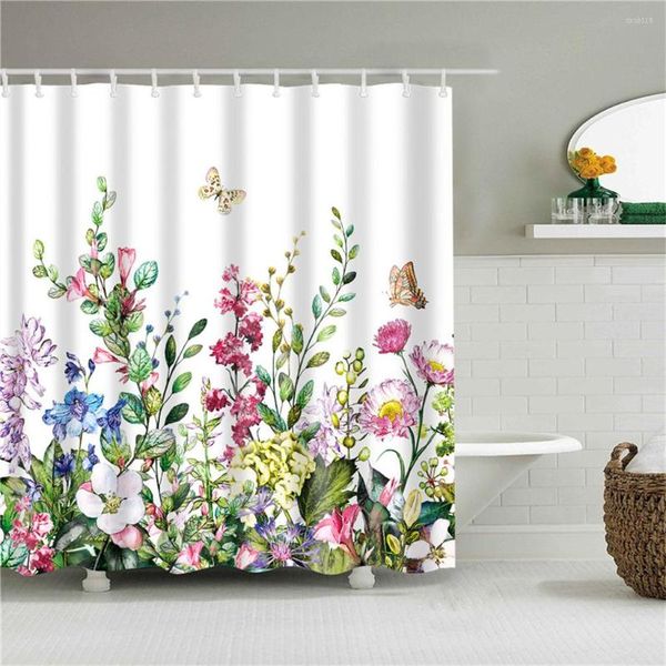 Vorhang fertige Blume Blumen grün Kaktus Blatt wasserdichte Duschvorhänge transparenter Kunststoff für Badezimmer-Sets Stoff Haken Ringe