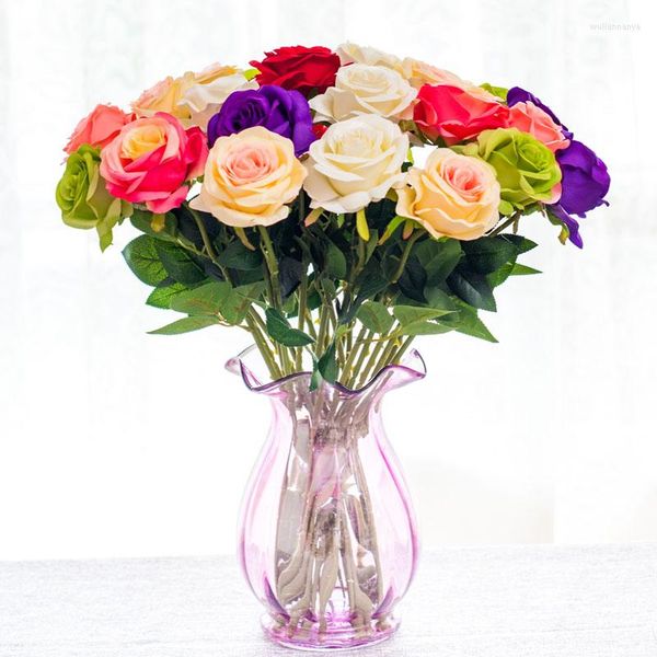 Flores decorativas 5pcs/lote touch real spring látex bouquets de rosa artificial para uma decoração de escritório em casa de casamento