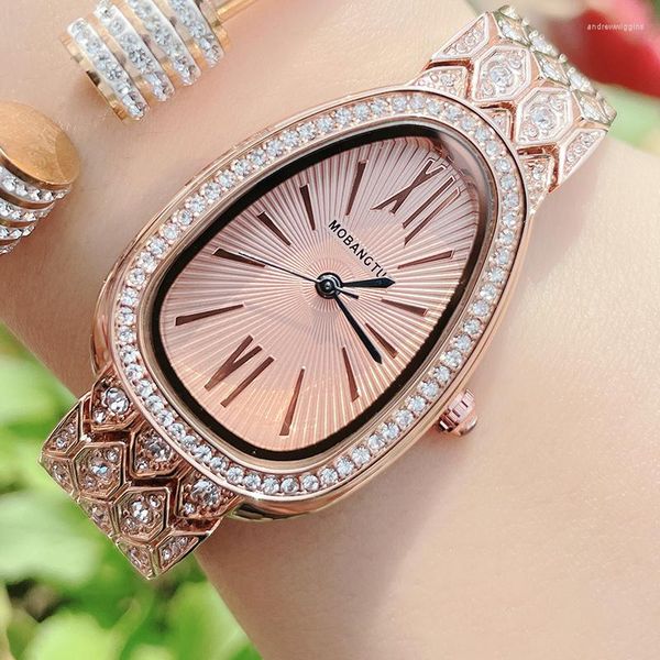 Armbanduhren Blingbling Luxus Volldiamant Quarzwerk Damenuhr Einzigartiges Tropfenförmiges Zifferblatt Edelstahlarmband Geschenke für Frauen