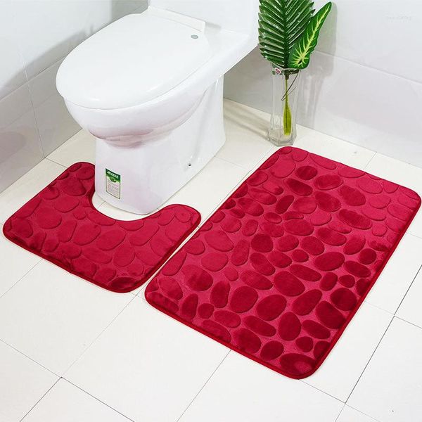 Tappeti 3d Cobblestone Toilet Due pezzi Coral Velvet Goffrato Stone Suit Bagno Assorbimento d'acqua Tappetino antiscivolo