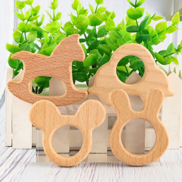 Baby dentes brinquedos kovict 10-100pcs Teether de madeira de madeira para desenho animado DIY Crianças de dentição Colar de enfermagem Toy de enfermagem Natural Woech Wood Baby Redent Teether 230516