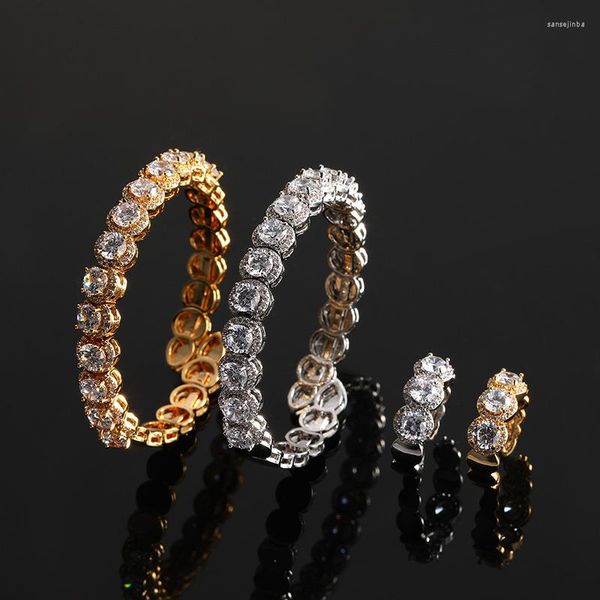 Brincos de colar Set FunMode Round Cubic Zircon Africano Jóias Dubai Charm Rings para acessórios femininos FS81