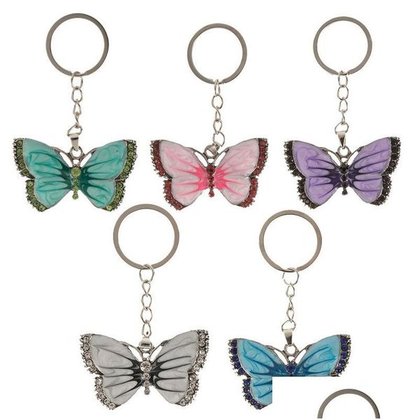 Chave -Anéis Cristal Animal Butterfly Keychains Sier Fashion Vintage Rhinestone Jewelry Gift Car Charms Keyrings 555 Z2 DR OTLVT