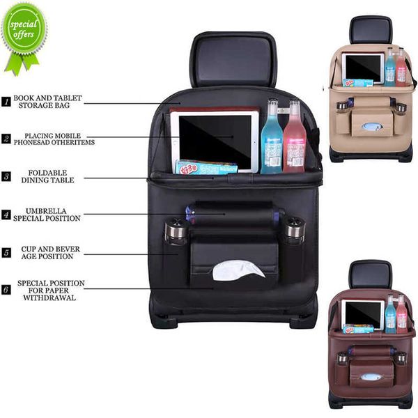 New Car Seat Back Organizer Pu Leather Pad Bag Car Storage Organizer Pieghevole Table Tray Travel Storage Bag Interni auto