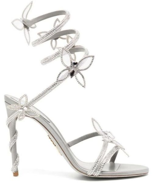 Rene Caovilla Stiletto-Absätze Sandalen Cleo Margot Sandalen mit Schmetterlingsdetails Luxus-Designer-Kleiderschuhe Damen-Slipper Strass-Nietensandale 35---42 XXOOXO